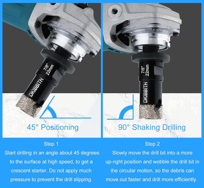 DKIBBITH Dry Diamond Core Drill Bits 7/8 Inch, 22mm Tile Hole Saws for Porcelain Ceramic Tile Granite Marble Stone Brick, Diamond Hole Saw with 5/8-11 Thread and 3/8inch Hex Shank - Image 3